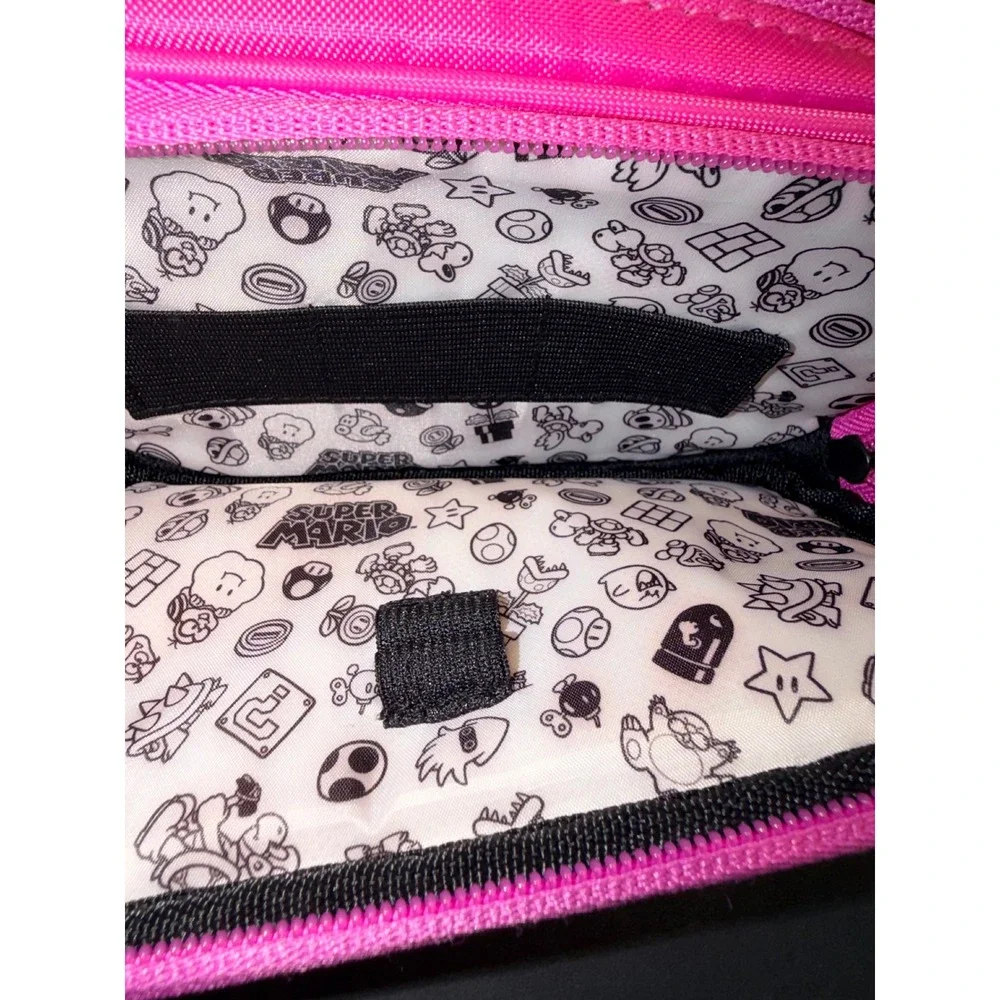 Nintendo Super Mario Princess Peach Pink Pencil Case Double Zip Utility Pouch